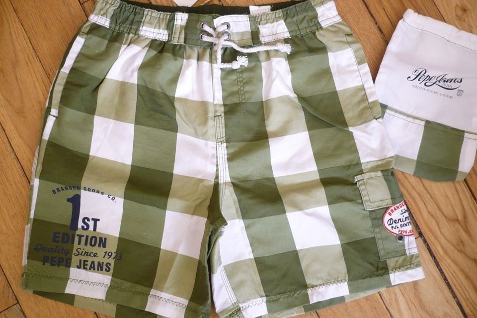 PEPE JEANS LONDON 8 10 12 14 16 YRS GREEN CHECK SWIM SHORTS RRP £25 