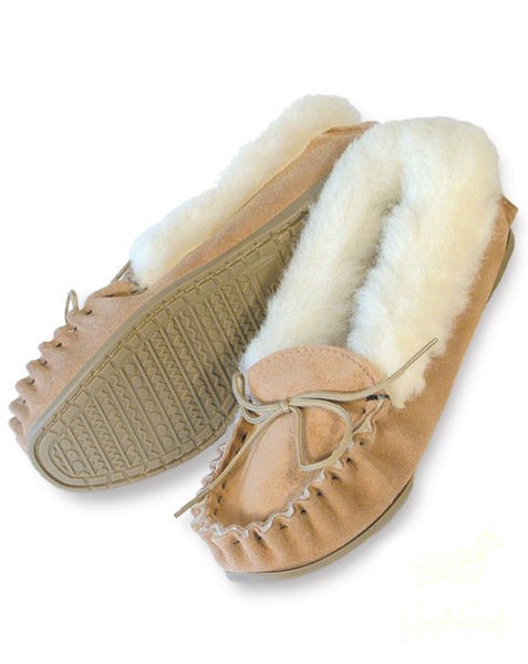 ladies sheepskin moccasin cuff pvc sole beige uk made location