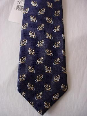 navy blue silk zipper tie boys nwt anchor pattern 14 free ship uniform 
