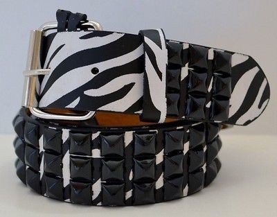 NEW FAUX LEATHER ZEBRA PRINT BELT BLACK PYRAMID STUDS 44 X LARGE