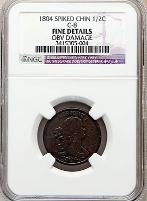 1804 HALF CENTS SPIKED CHIN DRAPED BUST * C 8 FINE DETAILS NGC 