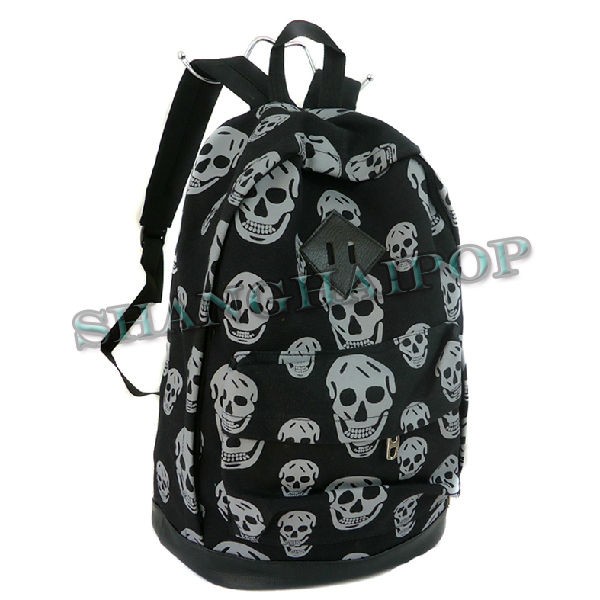   Skull Pattern Rucksack Canvas School Bag Punk EMO College Satchel Rock