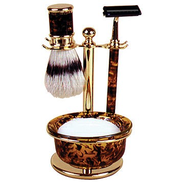   TORTOISE 4 PIECE SHAVING SET, RAZOR  BOWL W/SOAP  NAT BRISTLE BRUSH