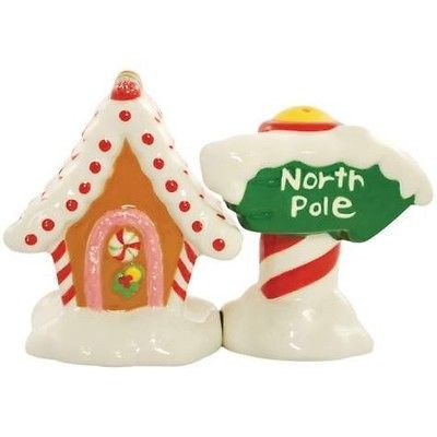   GINGERBREAD HOUSE & NORTH POLE SIGN Magnetic Salt & Pepper Shakers