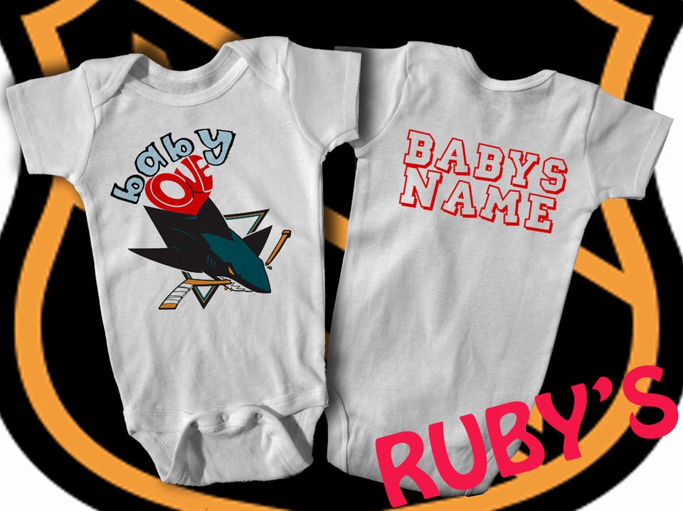 San Jose Sharks ONESIE JERSEY ROMPER BABY LOVES SHARKS   ADD NAME