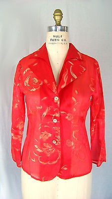 Armani Collezioni Sheer Silk Blouse 6 small red orange floral organza 