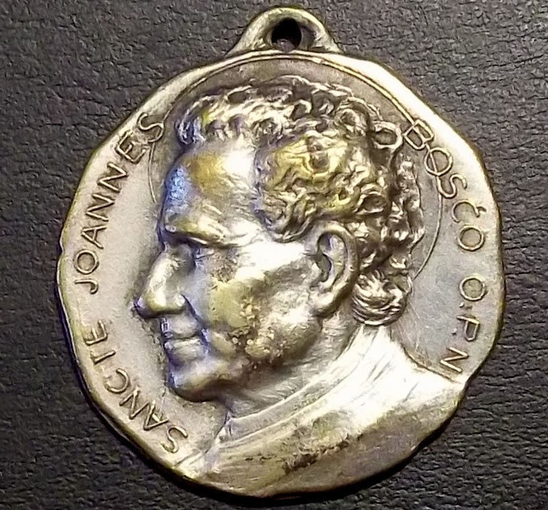 ANTIQUE CATHOLIC LATIN MEDAL SAINT JOHN BOSCO & MARY HELP OF 