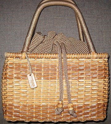 The SAK by Ellott Lucca   Tan Wicker Bag with SAK Fabric Drawstring 