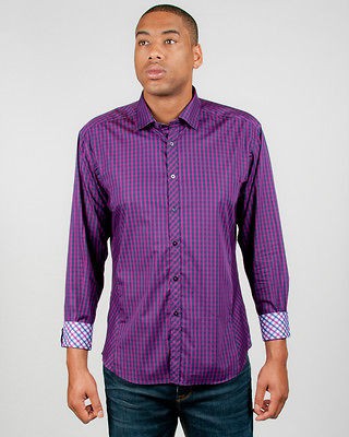 stone rose fuchsia check button up