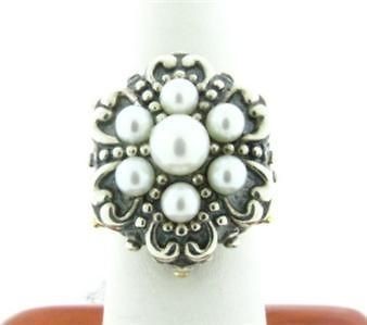 new designer samuel b ss 14k simulated pearl ring sz