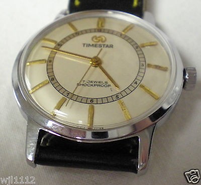 RARE TIMESTAR 17 JEWELS INCABLOC HAND WINDING MENS WRIST WATCH 