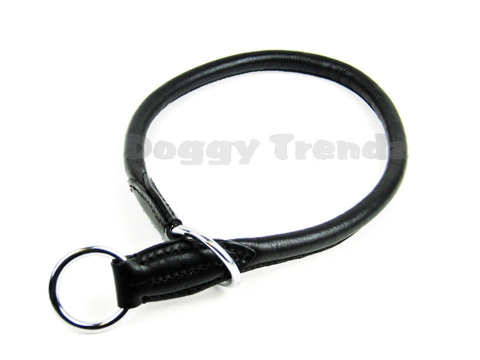 BLACK ROLLED LEATHER CHOKE SLIP DOG COLLAR SOFT COLLIE SHEPHERD 