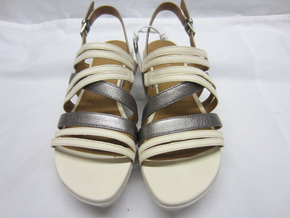 Clarks Porcelain Mini White & Silver Leather Ladies Sandals D 