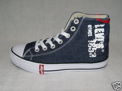 New Levis Hi Top Navy Blue Denim Canvas Shoes for Women, Size 7.5