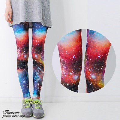   girl graphic rainbow space galaxy leggings pants shorts tights S L