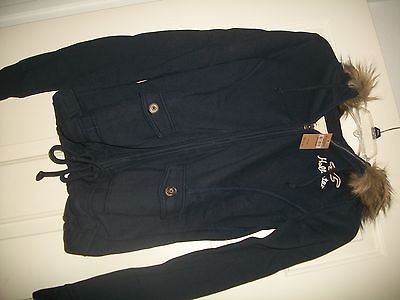 NWT Women Medium Hollister Tecolote Canyon Hoodie Jacket FUR Navy