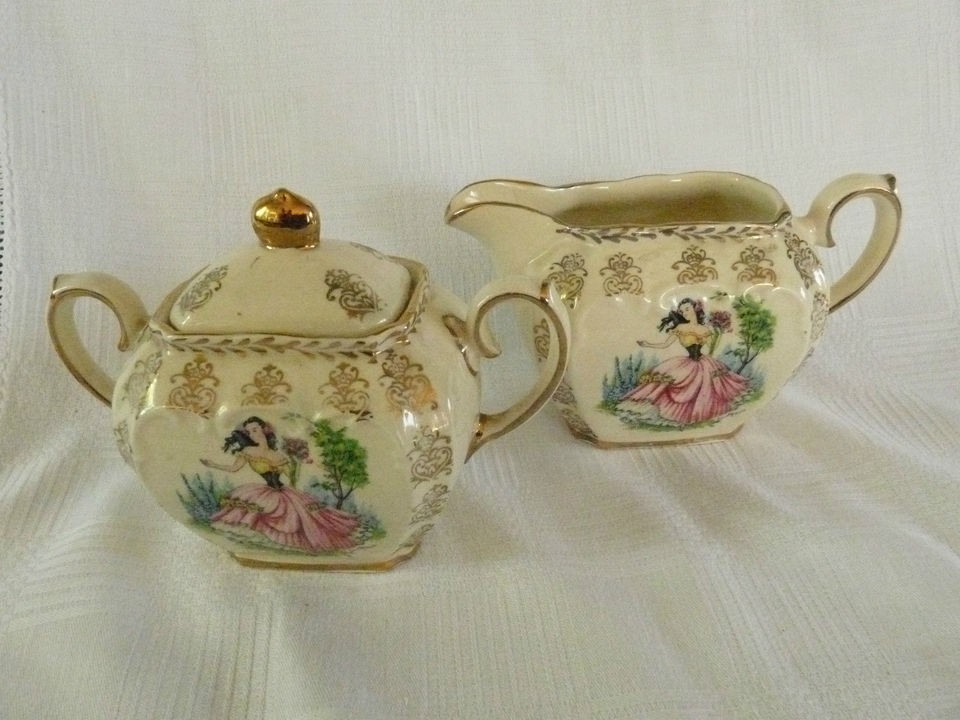 sadler dainty miss lidded sugar bowl and milk jug from