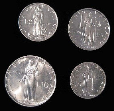 Newly listed 1951 VATICAN CITY   1, 2, 5, & 10 LIRA   BU