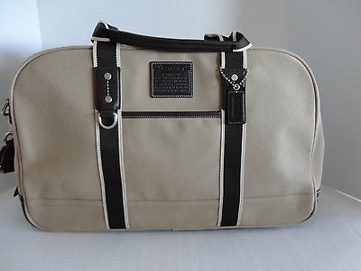 nwt coach heritage web canvas slim duffle silver khaki