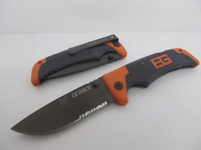 GERBER Bear Grylls Folding Pocket Survival Knife Half Serrated Camping 