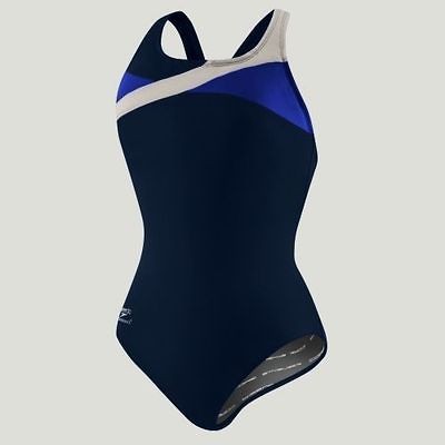 NEW Womens 6 32 SPEEDO 10 36 Wave Splice Ultra Back Navy blue Swim 