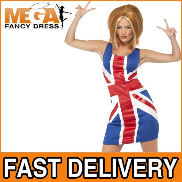   Fancy Dress Ladies National Dress Spice Girl Jubilee Costume Outfit