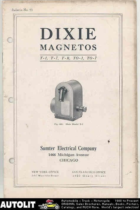 1925 ? Dixie Model T1 T7 TB TO1 TO7 Automobile Magneto Brochure