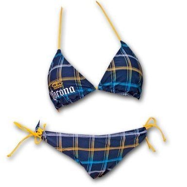   CORONA EXTRA BEER NAVY PLAID BEACH BIKINI SWIM SUIT GIRLS JUNIORS L