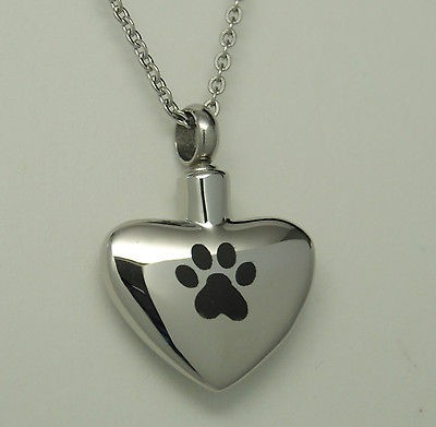 BLACK PAW PET CREMATION URN NECKLACE STAINLESS HEART URN PET URN DOG 