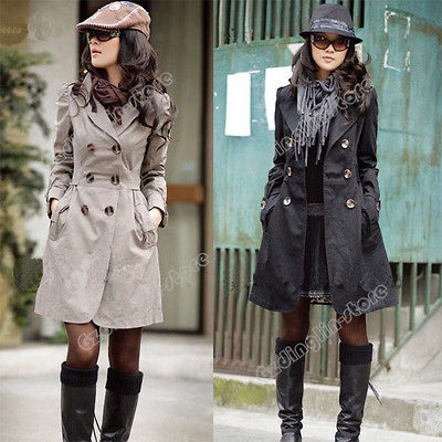 new womens long sleeve slim fit trench double breasted coat