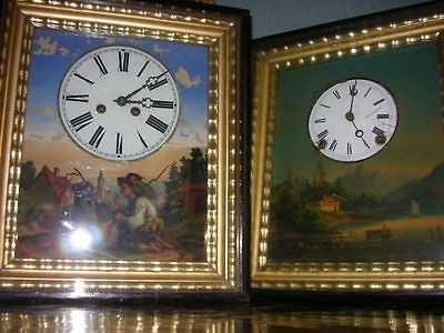 RARE BLACK FOREST PICTURE CLOCKS Biedermeier Austria 1850/60 Rare 