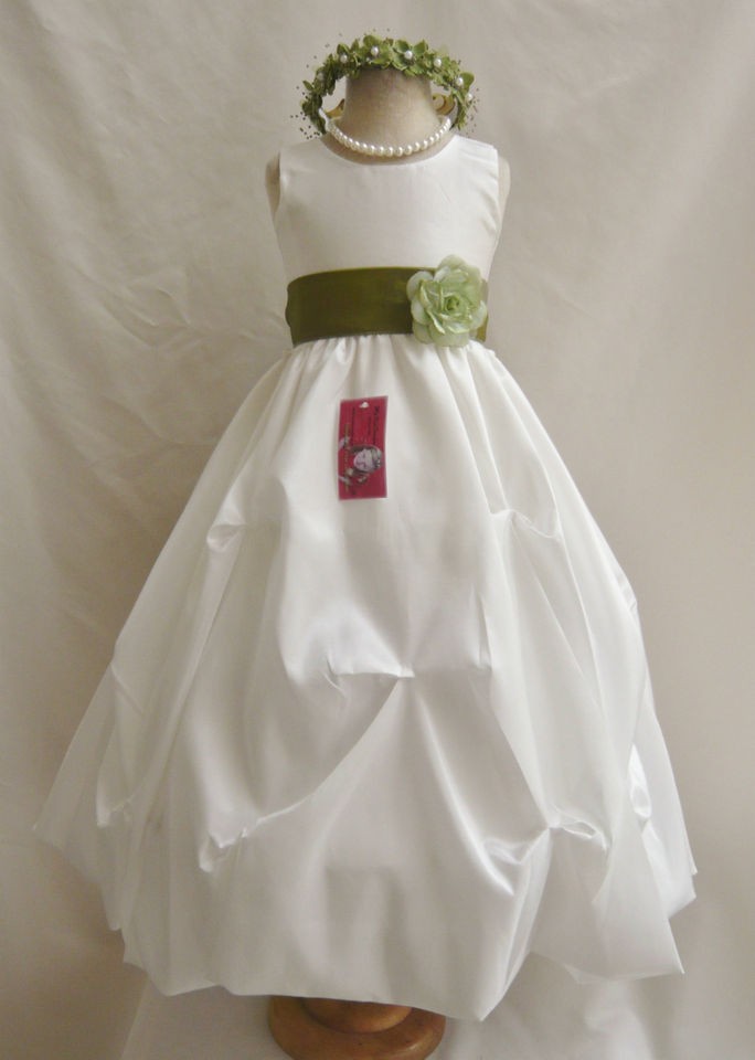 NWT IVORY OLIVE MOSS GREEN PAGEANT BRIDAL TODDLER FORMAL PARTY FLOWER 