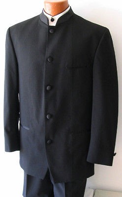 men s black mandarin nehru collar tuxedo jacket 46l