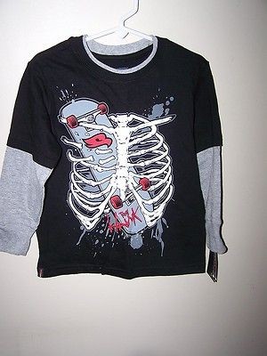   shirt Ls NWT Black Gray layered look TONY HAWK raised wht rib cage