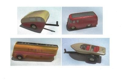 Schuco Piccolo 4 pieces Camper, Boat w/Trailer, Shell Trailer & VW Van 