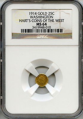 SCARCE 1914 Washington Gold 25c / Harts Coins of the West / NGC MS64