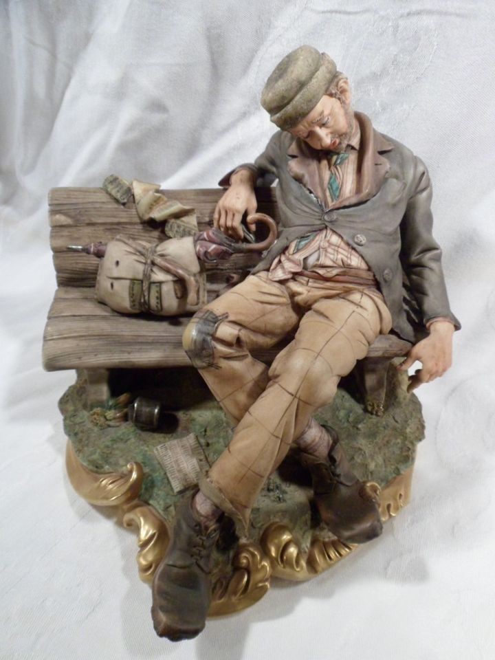   Capodimonte Tramp on Bench Porcelain, Ceramic, Bag, Man, Umbrella