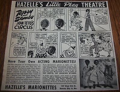 VINTAGE & NOSTALGIC HAZELLES SAMBO & TOPSY MARIONETTES ADVERTISEMENT 