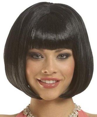 adult costume wigs short black bob bangs flapper wig one