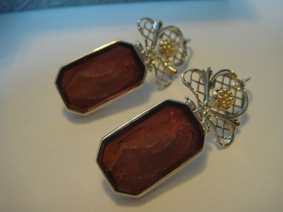 Tagliamonte Design~925SS + 14K + Venetian Intaglio Earrings ~ Nike 