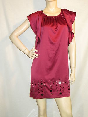   MAX AZRIA BCBGENERATION L COCKTAIL SHIFT TANK DRESS SATIN WINE RED