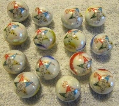 masonic set of 14 eastern star worthy matron glass marbles  