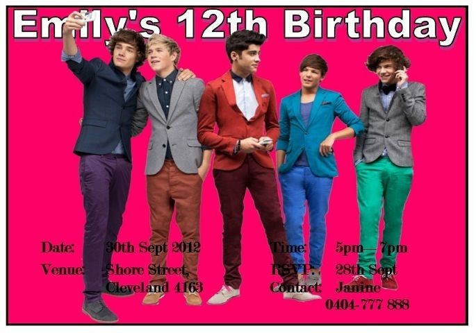 birthday invitations one direction l from australia 