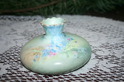 Antique Vienna Austria Hand Painted Porcelain Small Floral Squat Vase