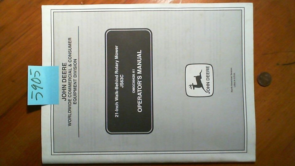   21 Walk Behind Rotary Mower JS63C Owners Operators Manual 1/01