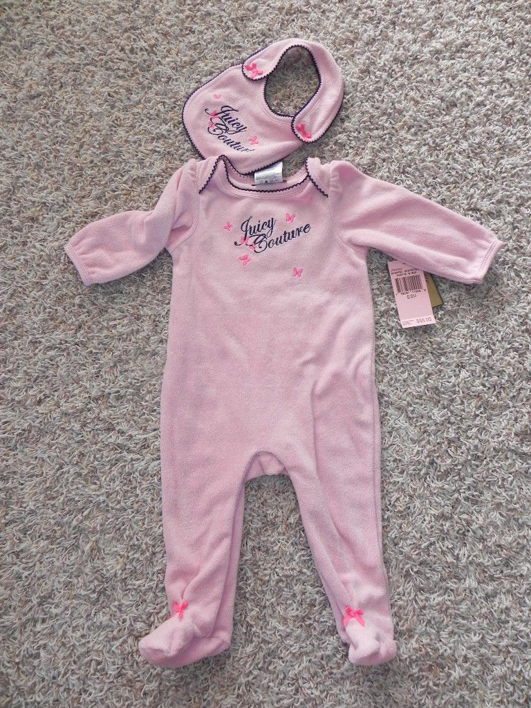 JUICY COUTURE FOOTIE W/ BIB PINK GIRLS 3 6 MONTHS NWT