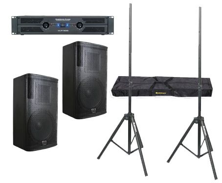   AUDIO VLP1500 PA DJ 3000W AMPLIFIER (2) GVX 12 700W 12 SPEAKER STANDS