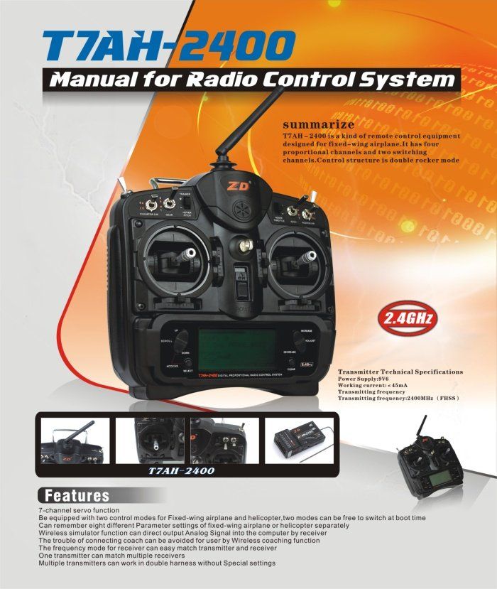 F03062 2 4GHz FHSS ZD T7AH 2400 7CH 7CHANNEL Radio Control RC 