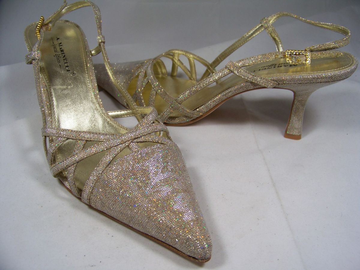 Marinelli Fifi Platino Glitter Heels Retails $102 Womens Shoes Size 