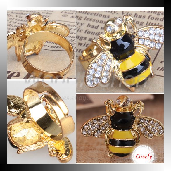   Enamel Bee Design Adjustable Rhinestone Ring Décor Accessories